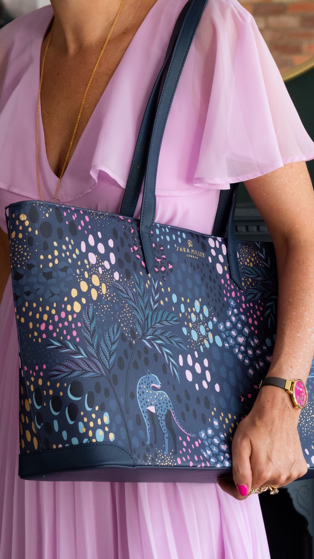 Sara Miller Midnight Leopard Large Tote Bag