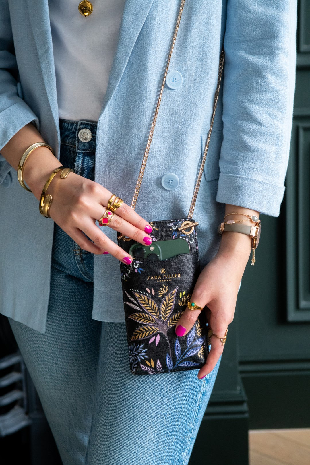 Sara Miller Black Botanic Phone Pouch