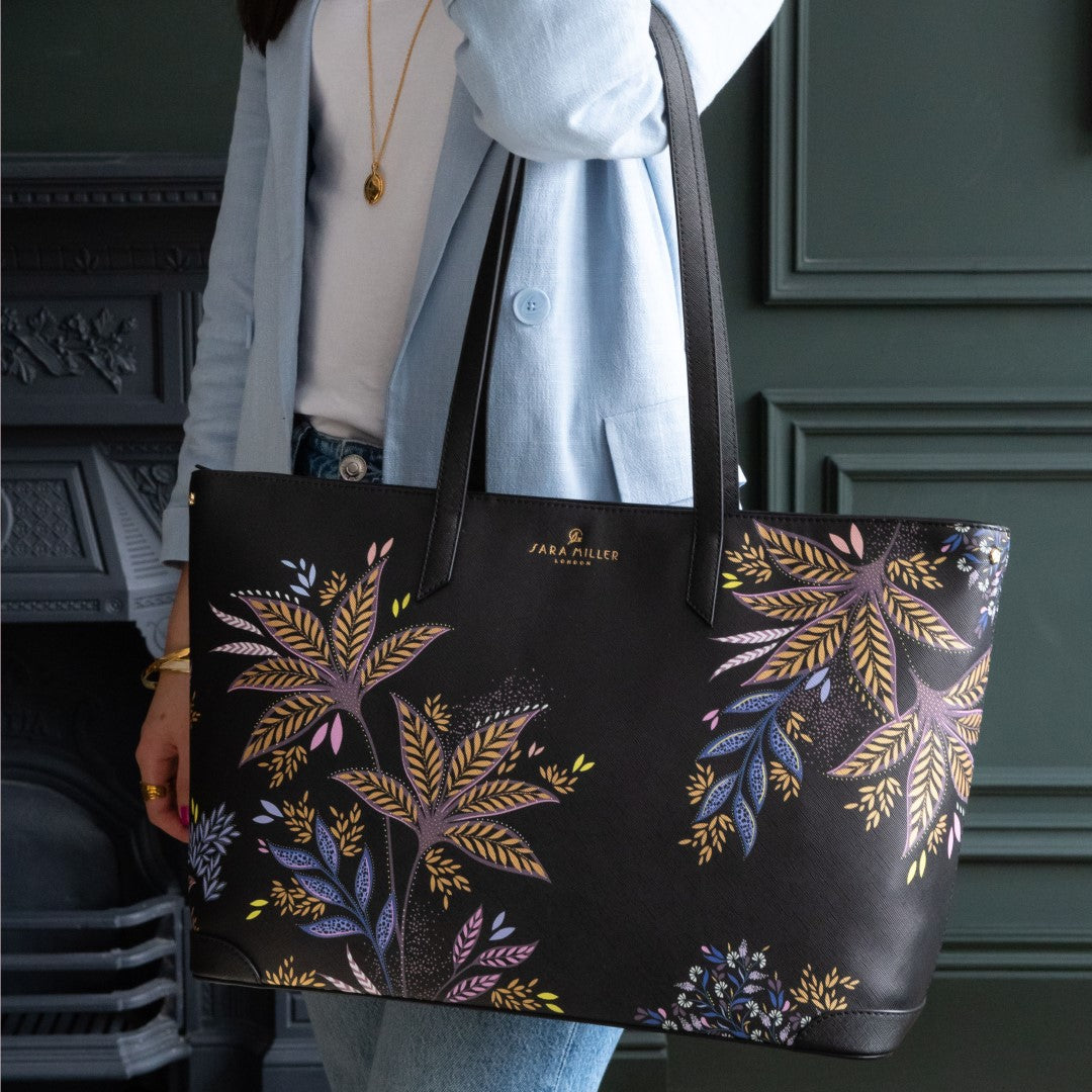 Sara Miller Black Botanic Large Tote Bag