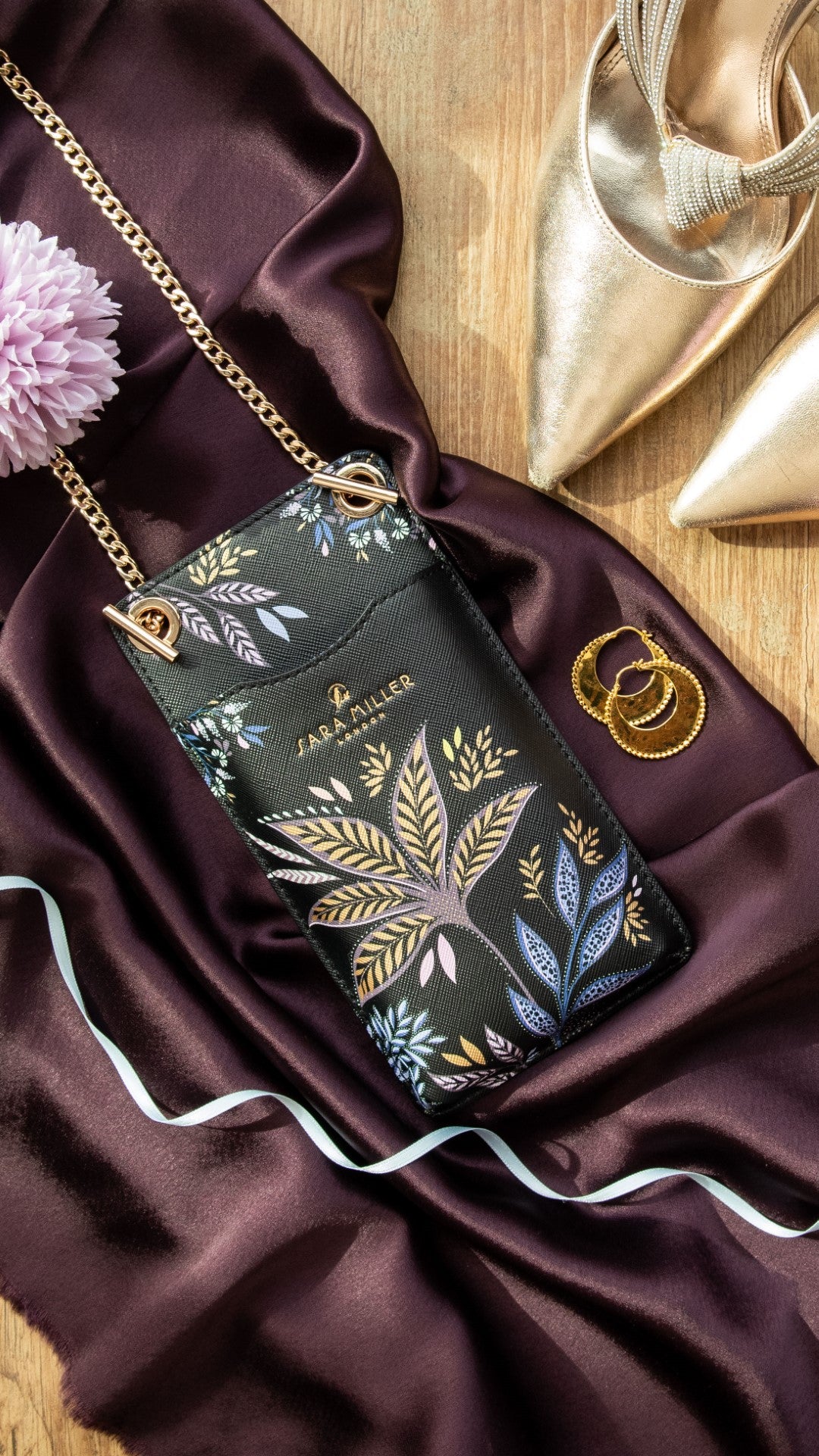 Sara Miller Black Botanic Phone Pouch