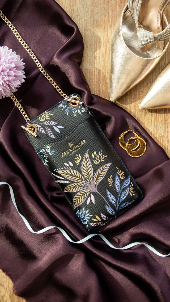 Sara Miller Black Botanic Phone Pouch