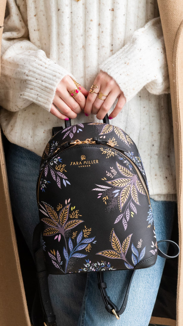 Sara Miller Black Botanic Mini Backpack