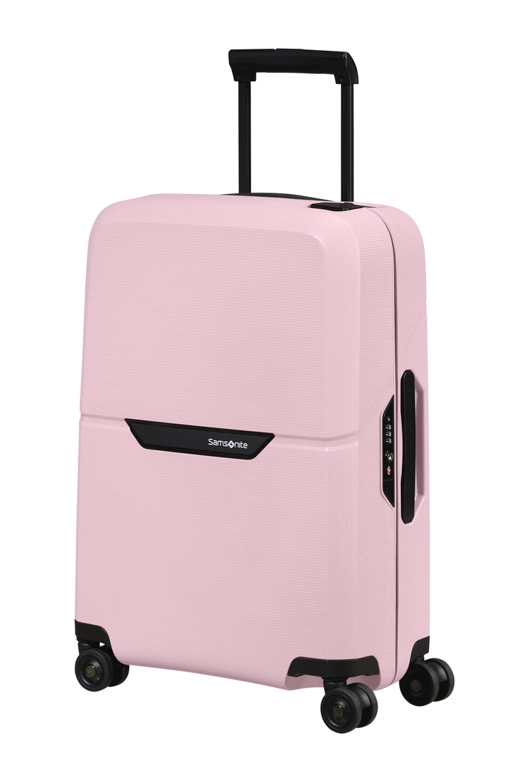 Pink suitcase with Samsonite logo on a white background