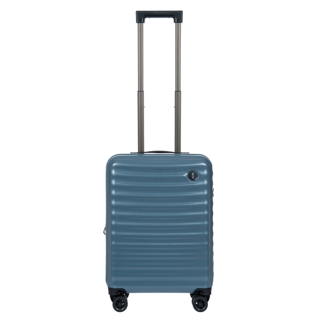Blue Bric's cabin suitcase with a textured surface on a white background