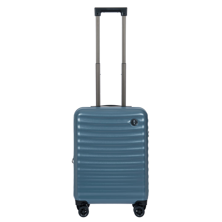 Blue Bric's cabin suitcase with a textured surface on a white background