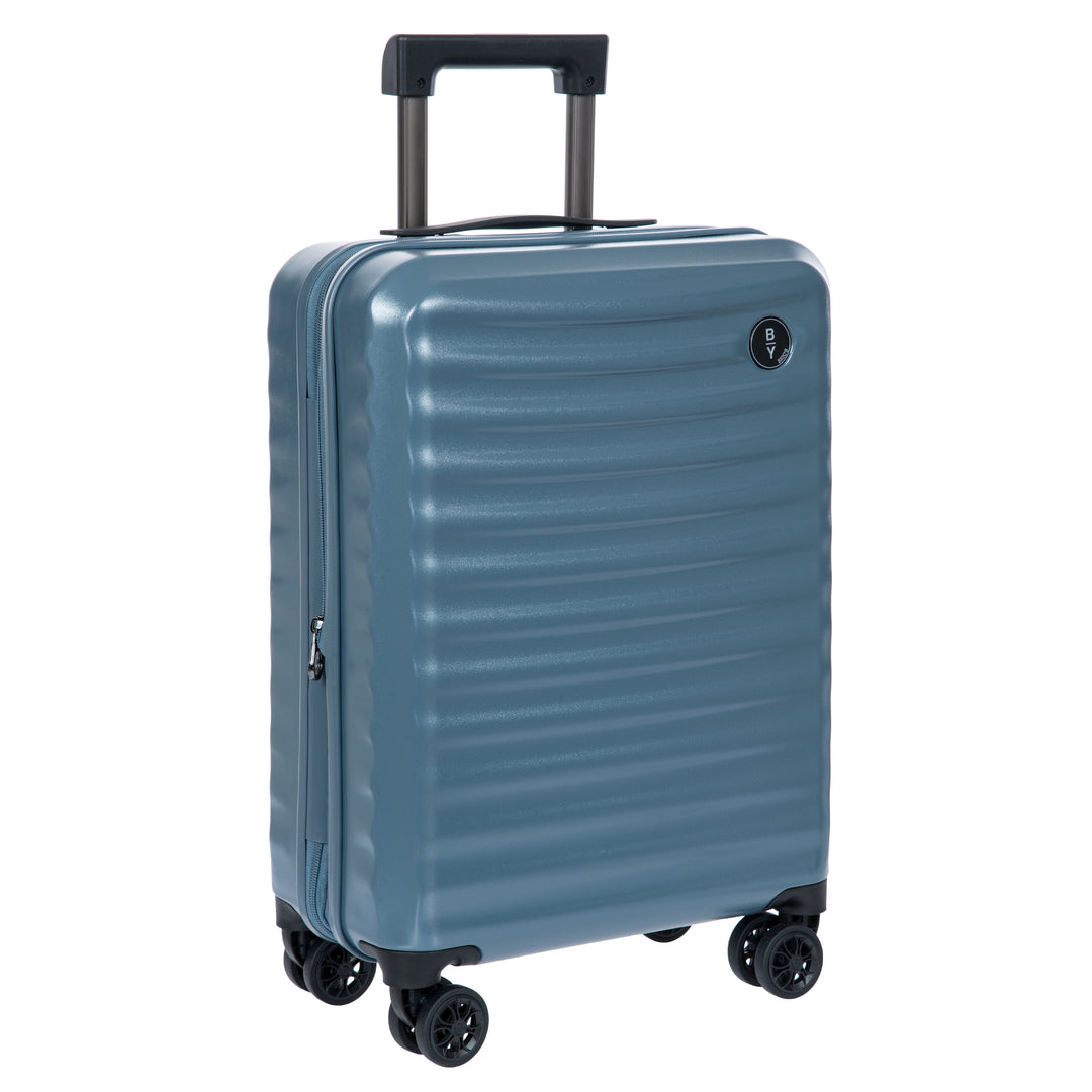 Blue Bric's cabin suitcase with a textured surface on a white background