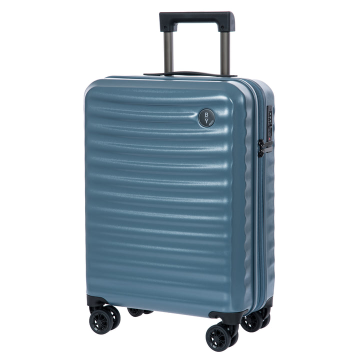 Blue Bric's cabin suitcase with a textured surface on a white background