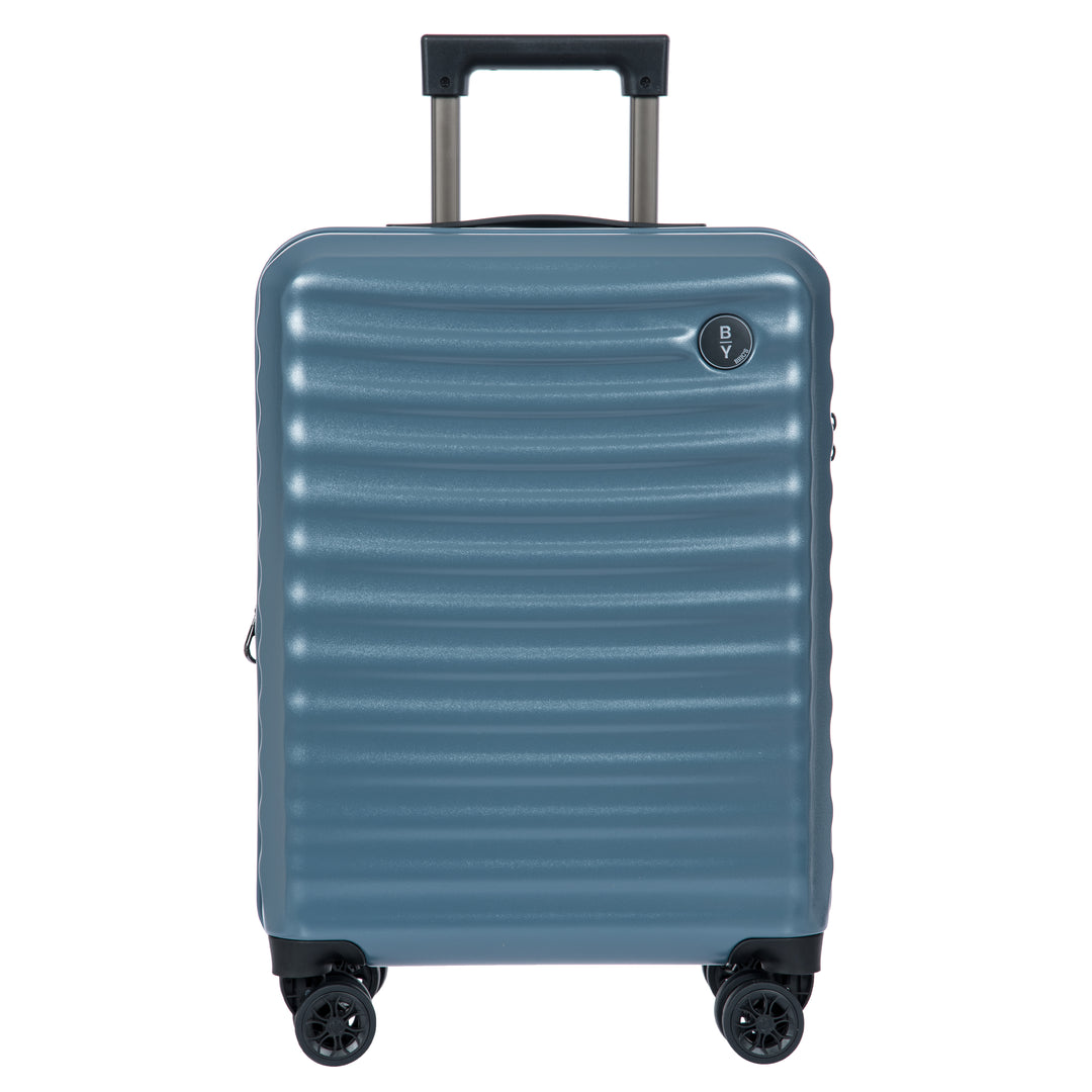 Blue Bric's cabin suitcase with a textured surface on a white background