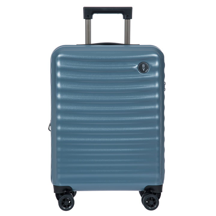 Blue Bric's cabin suitcase with a textured surface on a white background