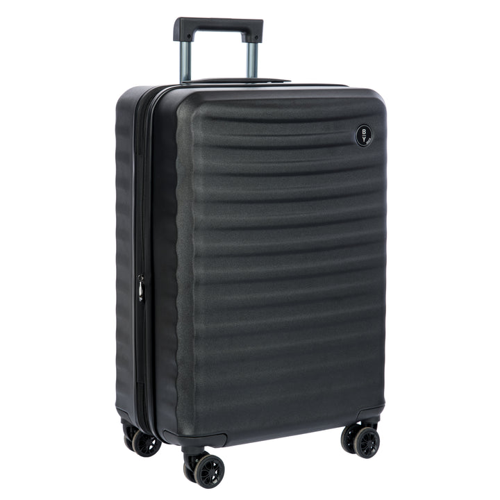 Black Bric's suitcase with a textured surface on a white background