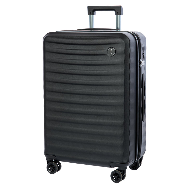 Black Bric's suitcase with a textured surface on a white background