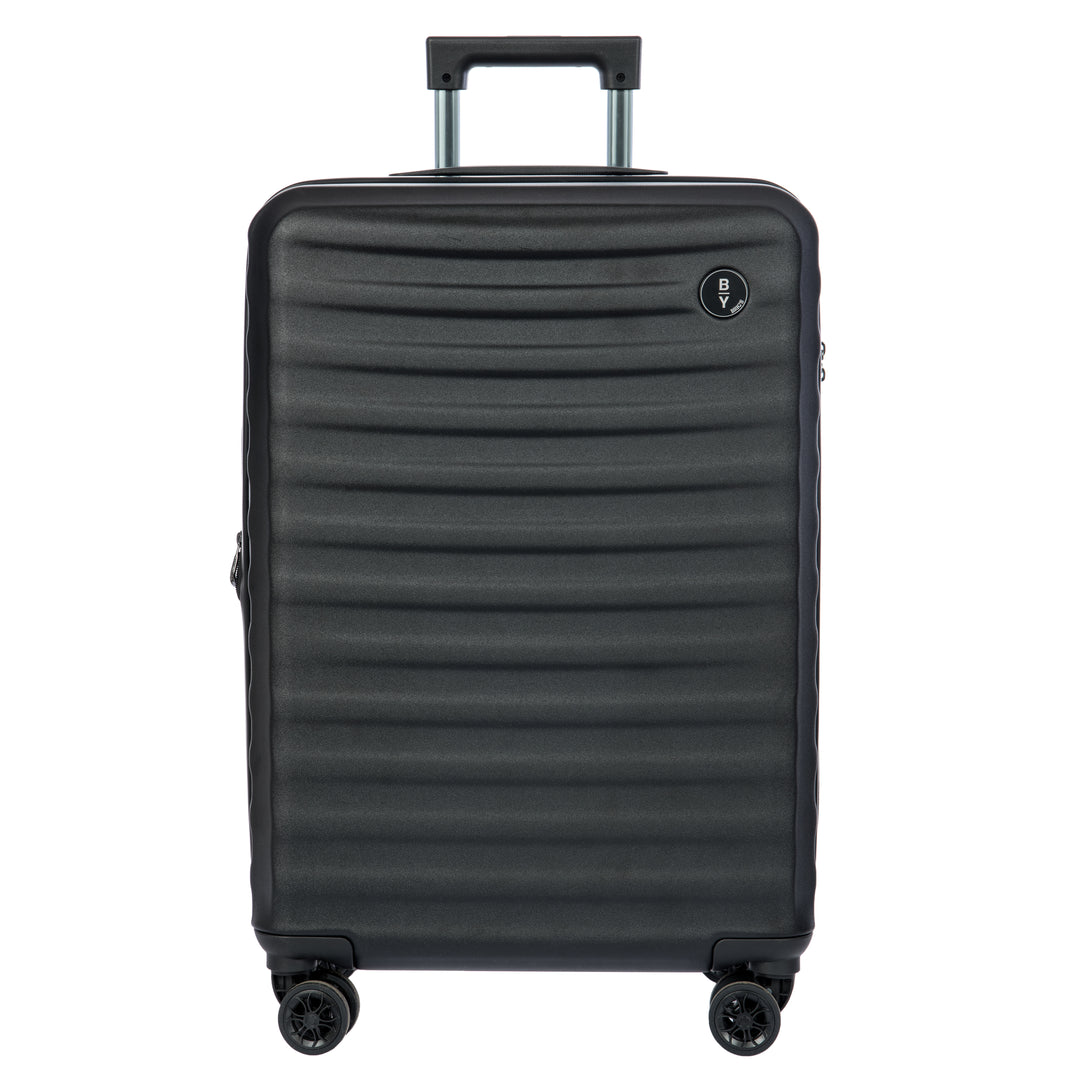 Black Bric's suitcase with a textured surface on a white background