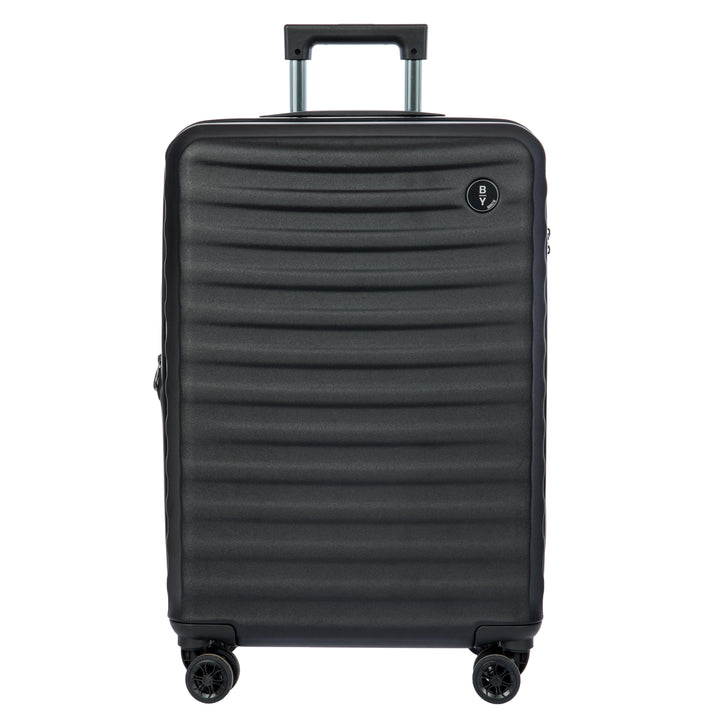 Black Bric's suitcase with a textured surface on a white background