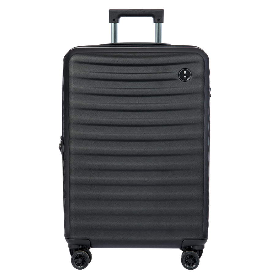 Black Bric's suitcase with a textured surface on a white background