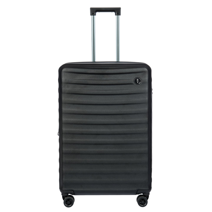 Black Bric's suitcase with a textured surface on a white background