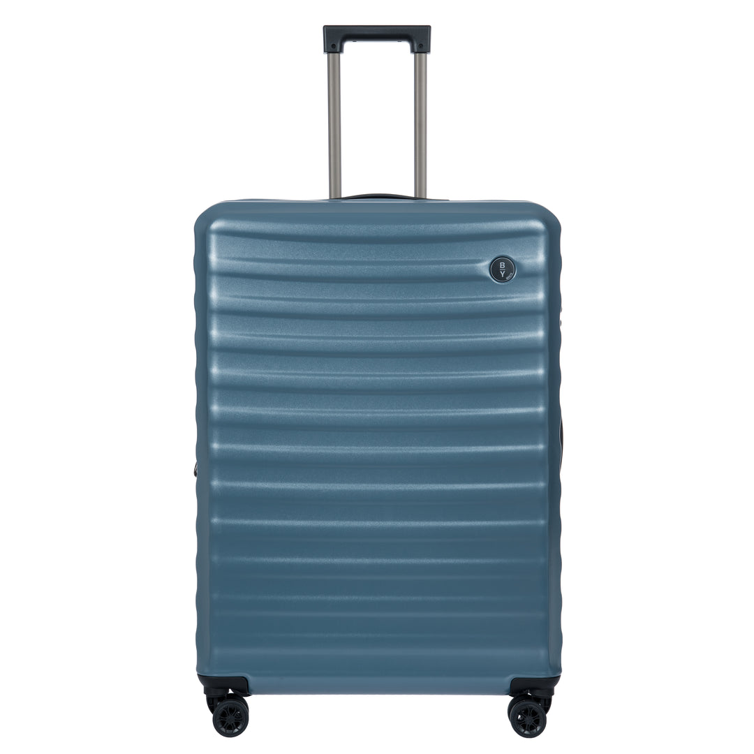 Blue Bric's suitcase with a textured surface on a white background