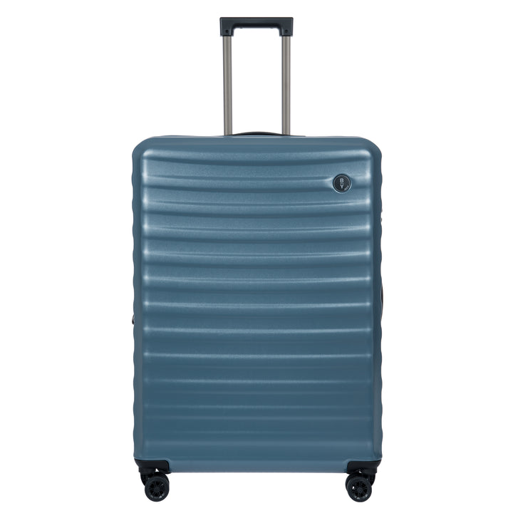 Blue Bric's suitcase with a textured surface on a white background