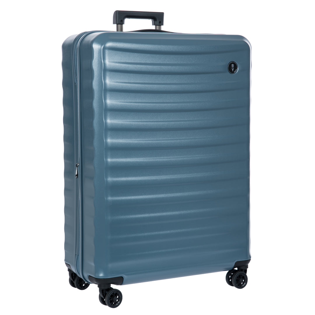 Blue Bric's suitcase with a textured surface on a white background