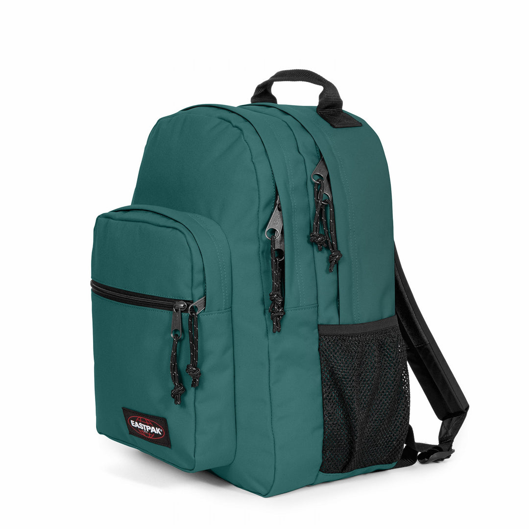 Teal backpack with black accents on a white background