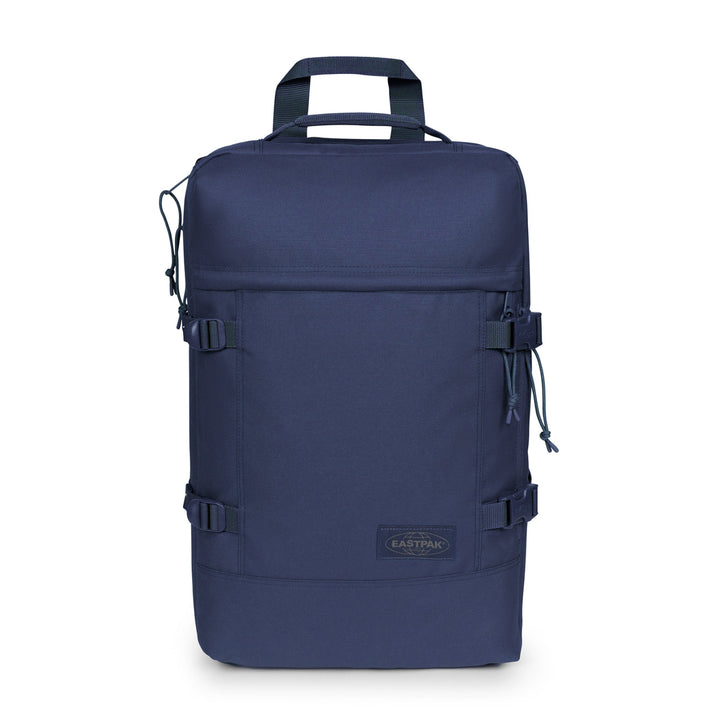 Navy backpack with Eastpak brand logo on a white background