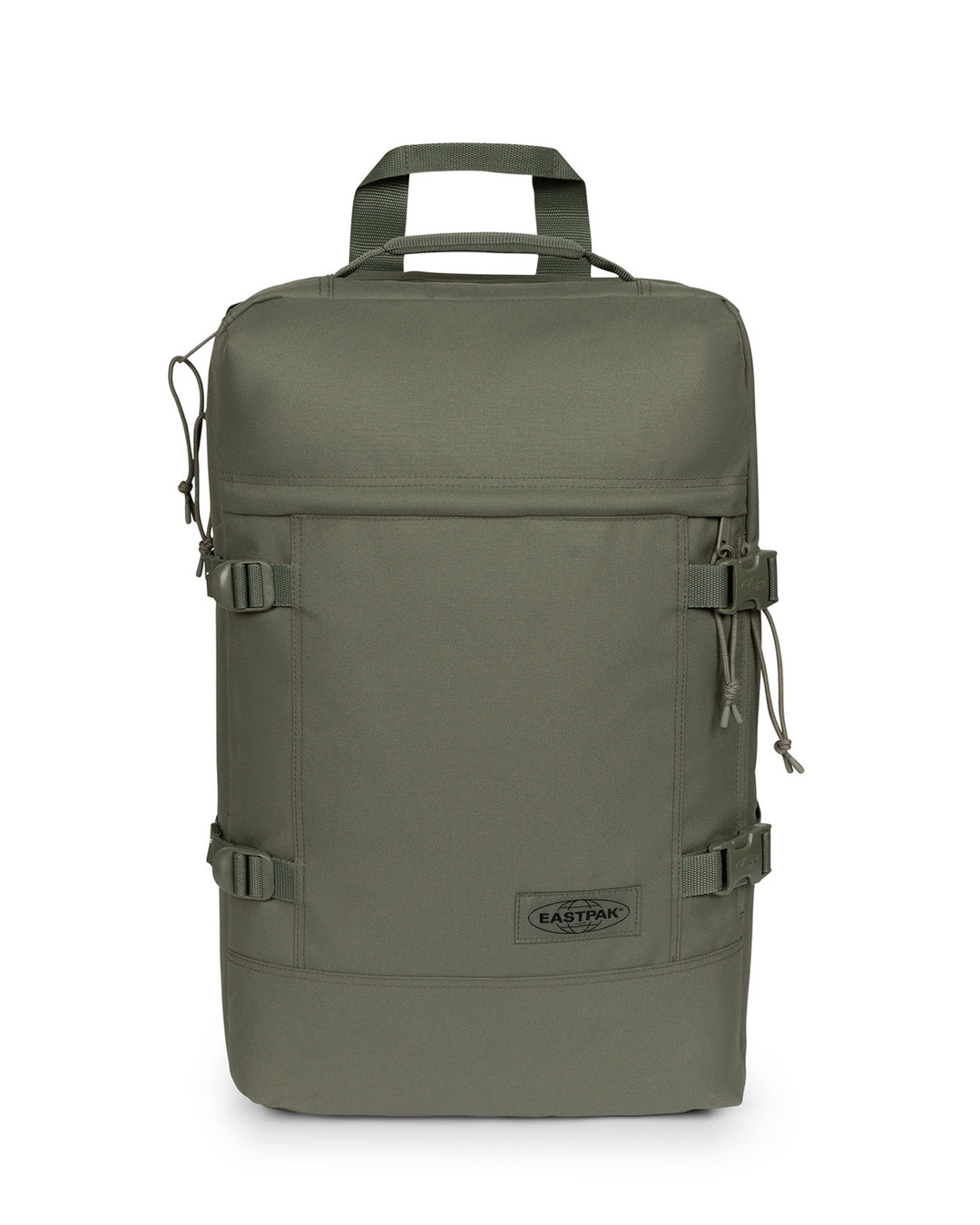 Green backpack with Eastpak brand logo on a white background