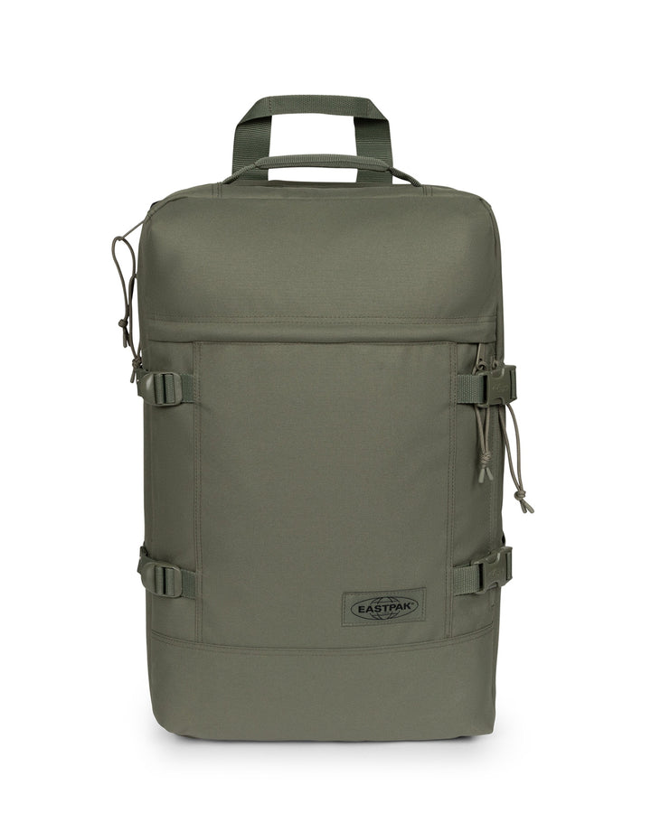Green backpack with Eastpak brand logo on a white background