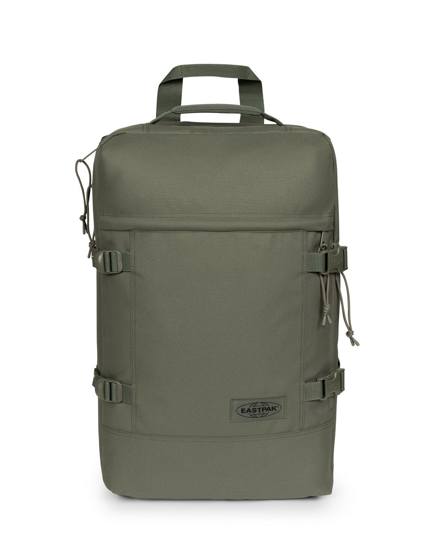 Green backpack with Eastpak brand logo on a white background