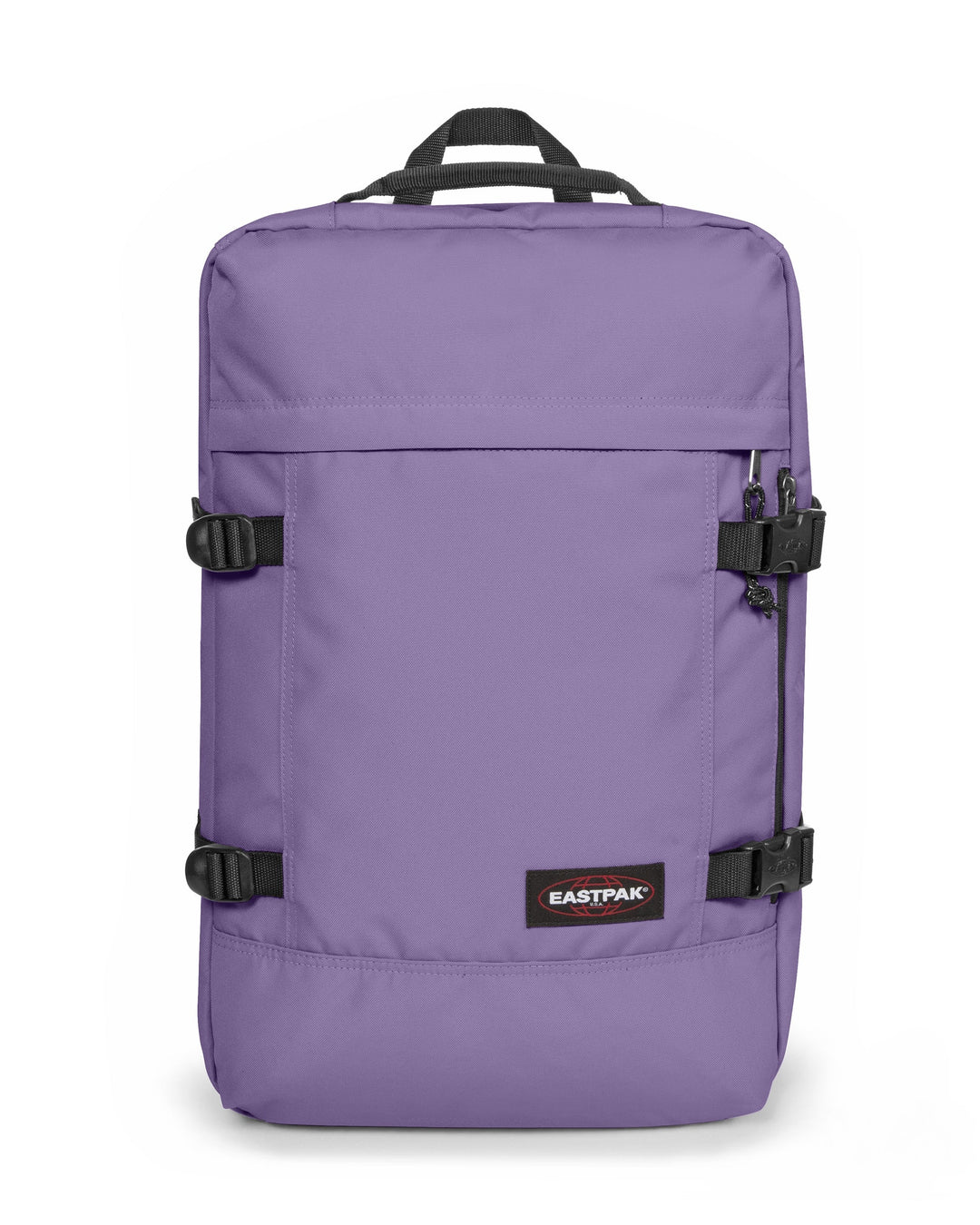 Purple backpack with black straps on a white background