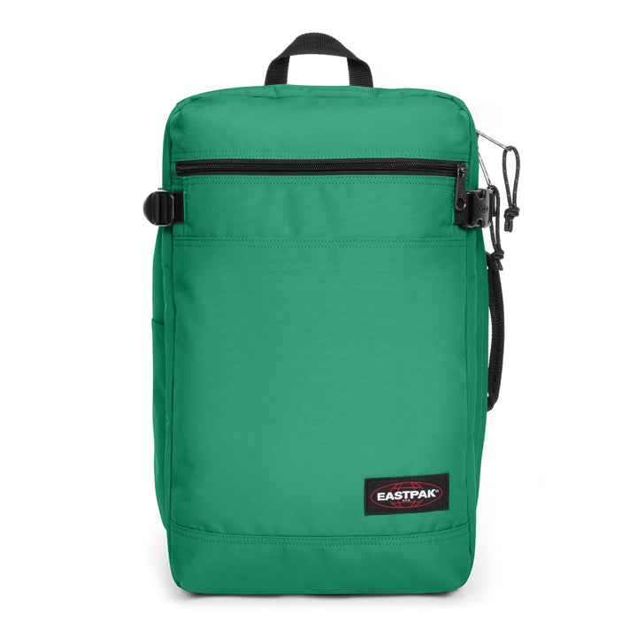 A green Eastpak backpack with black zipper and strap details, shown against a plain white background.