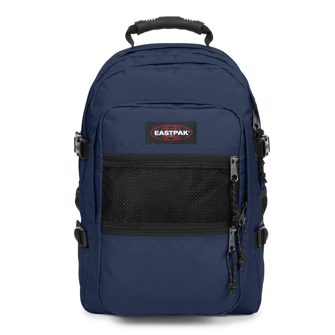 Blue backpack with Eastpak logo on a white background