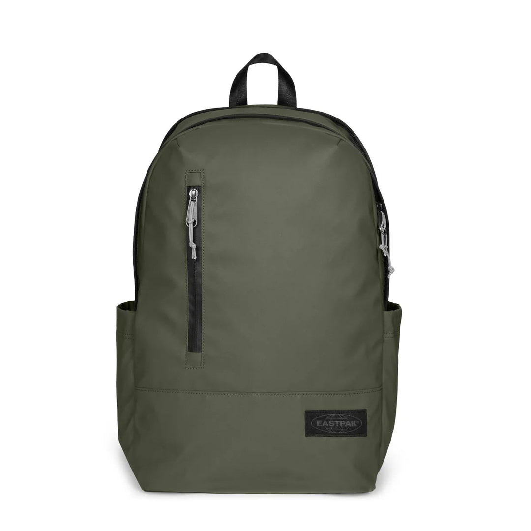 Green backpack with a visible Eastpak brand logo on a white background