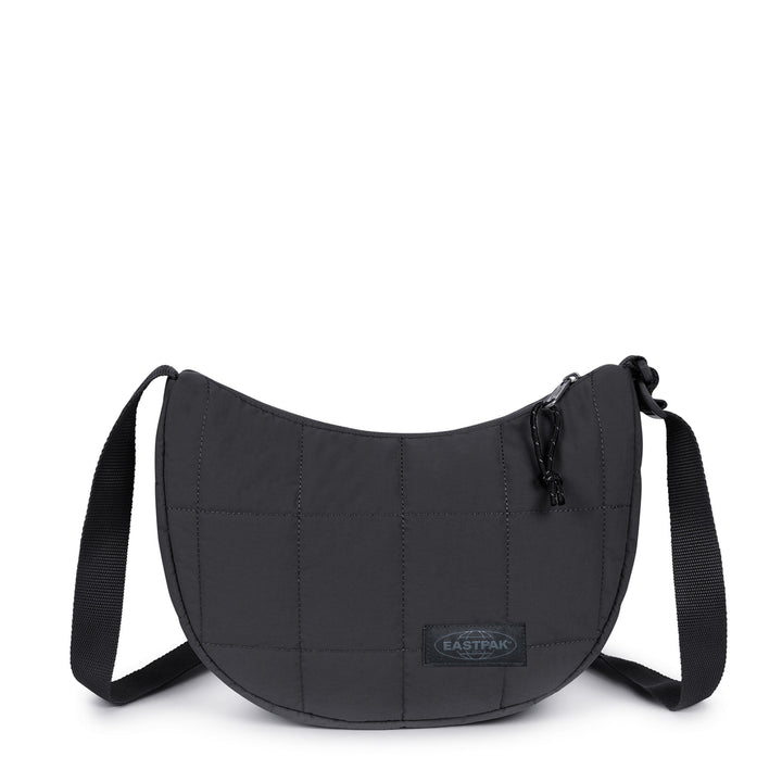 Black crossbody bag with a visible brand logo on a white background