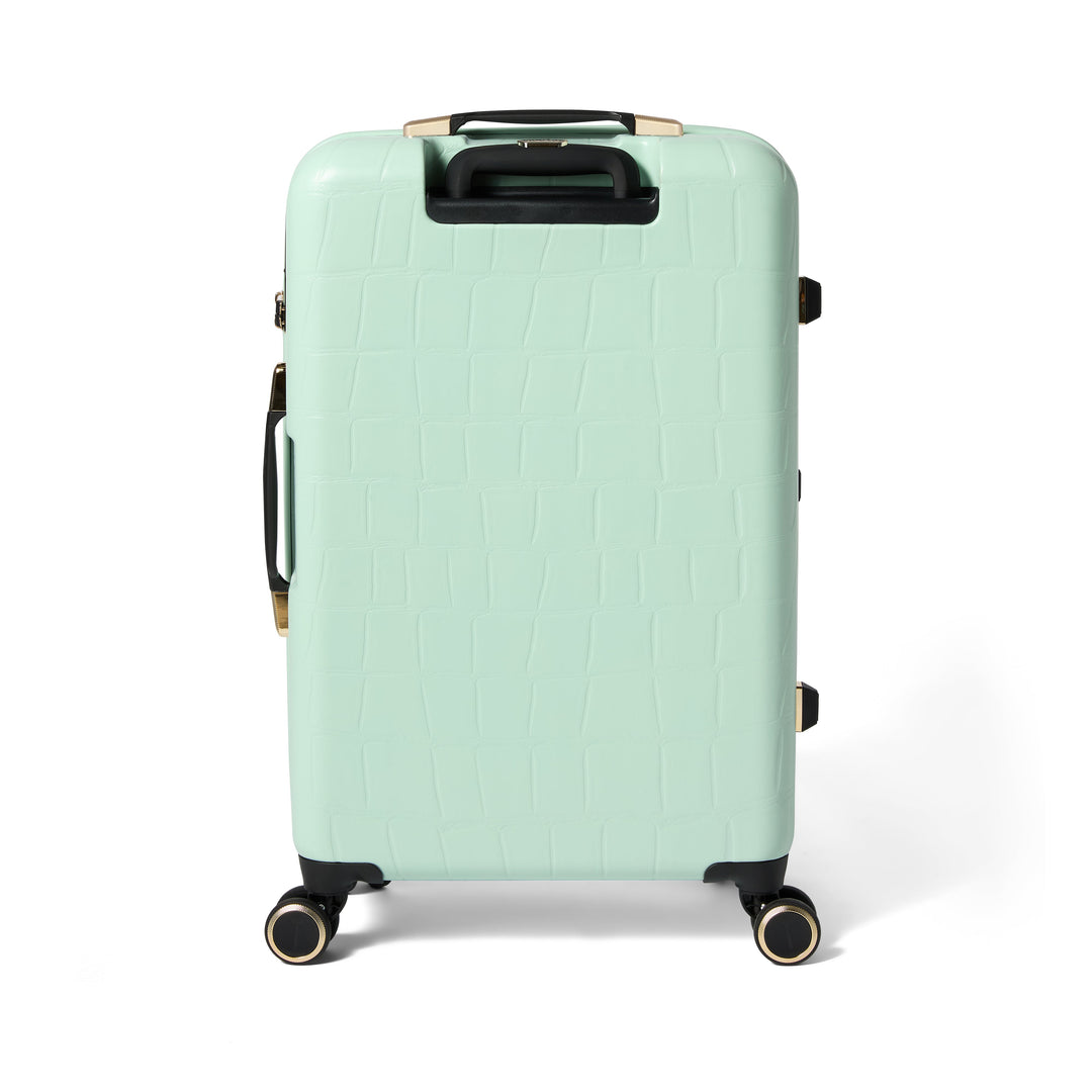 Mint green suitcase with croc effect pattern
