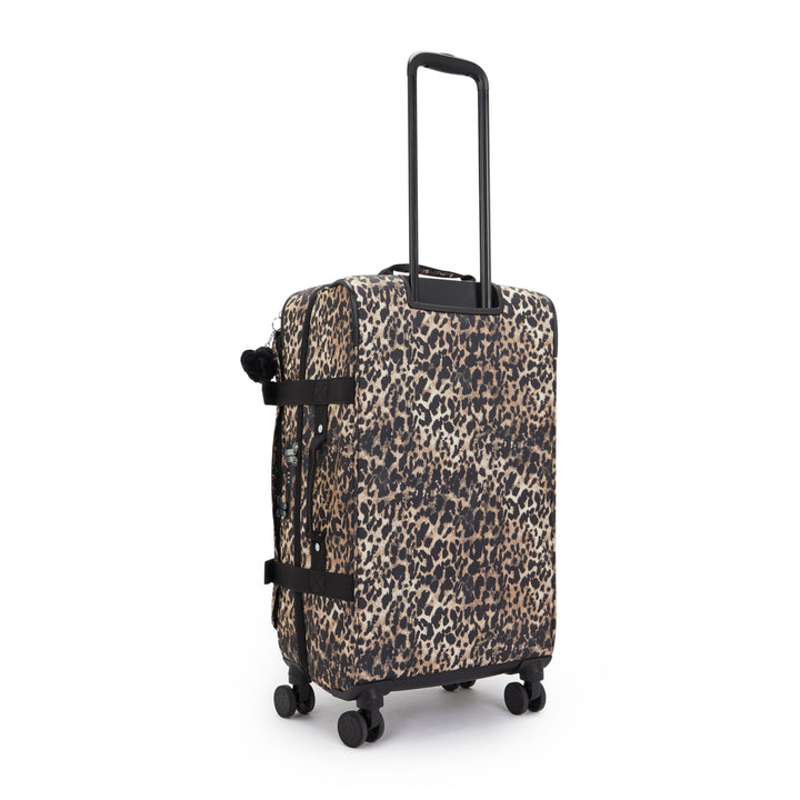 Leopard print suitcase on a white background