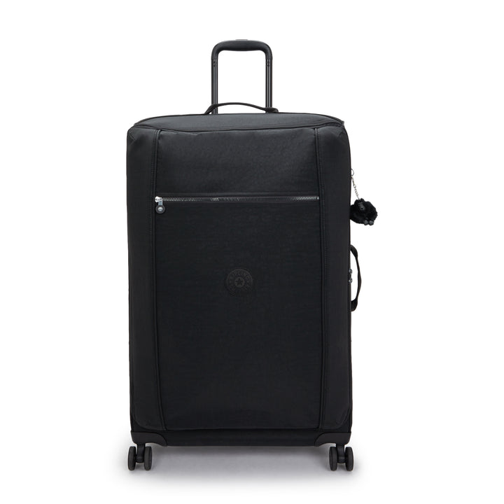 Black suitcase with wheels on a white background
