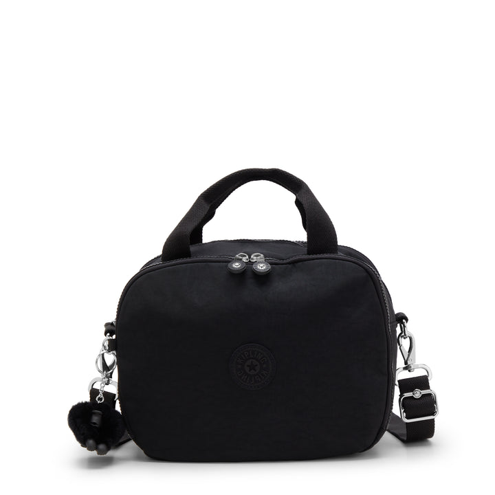 Black cosmetic bag with decorative elements on a white background