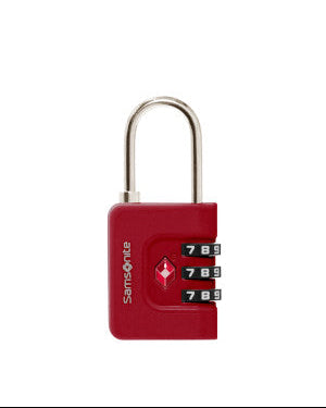 Red TSA-approved lock on a white background