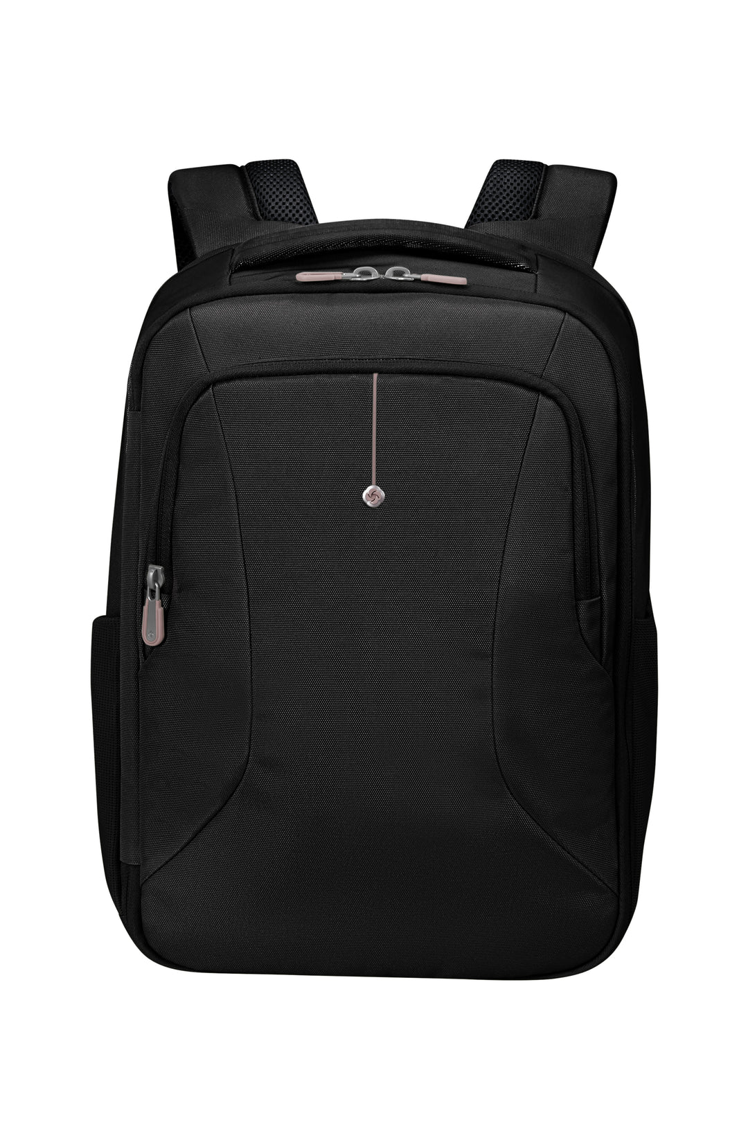 Black backpack on a white background