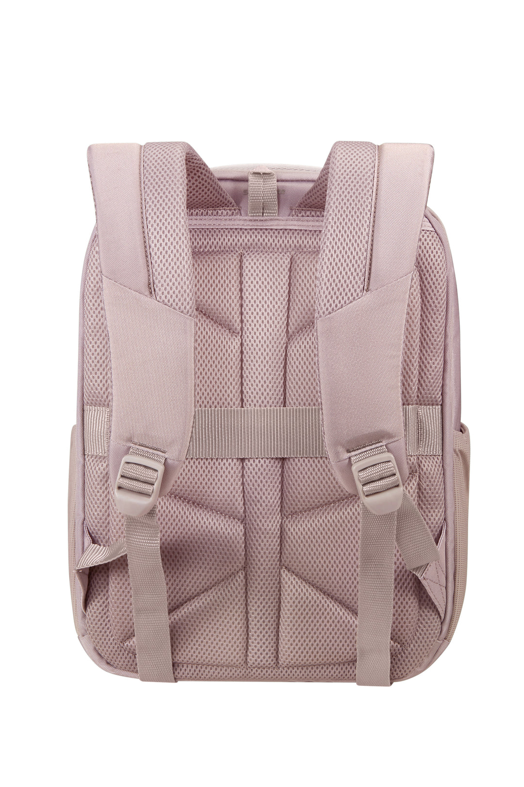 Pink backpack with a mesh back on a white background