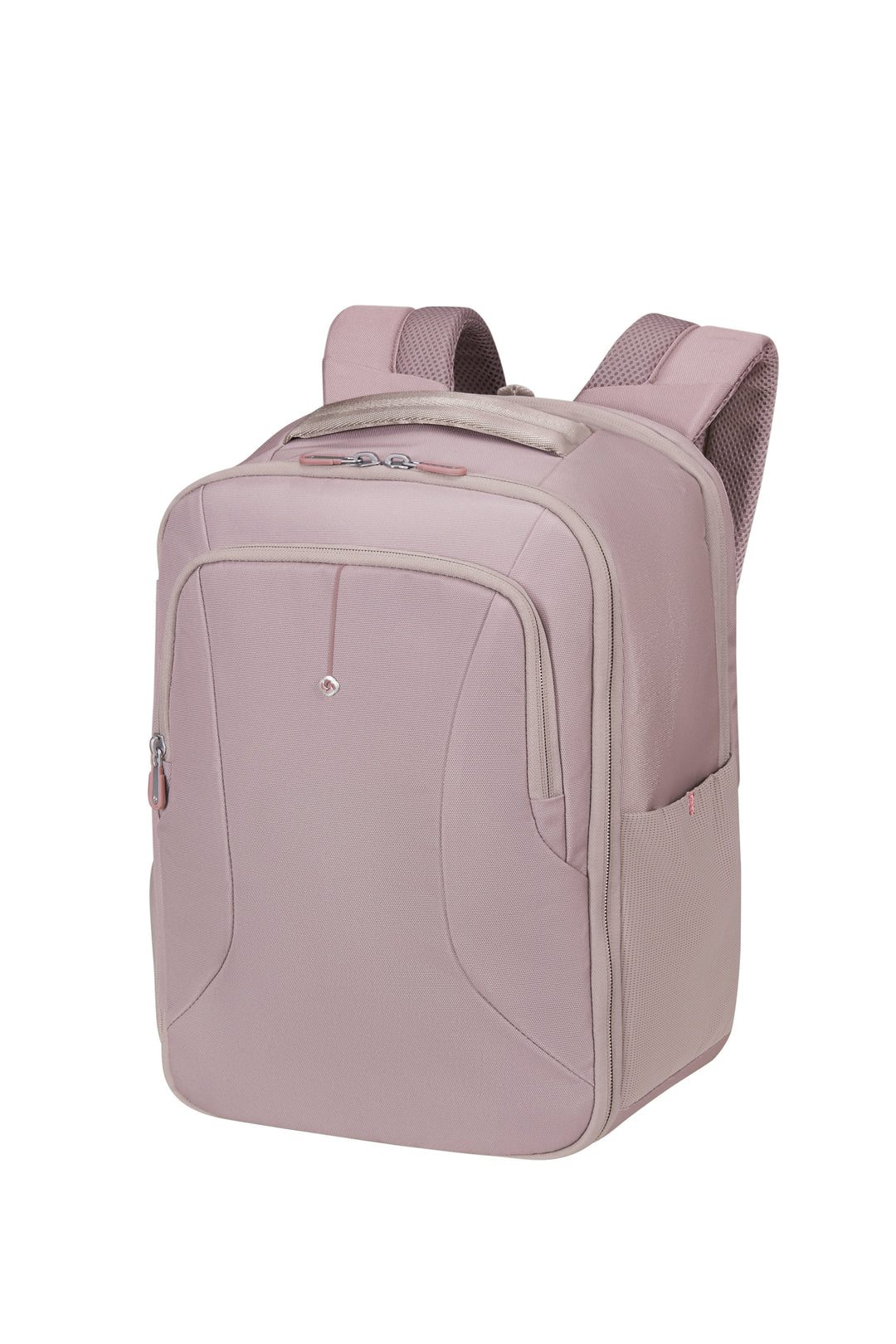 Pink backpack on a white background