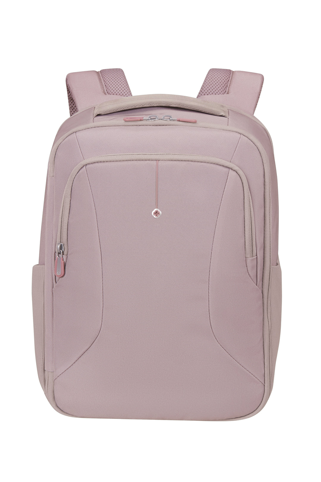 Pink backpack on a white background