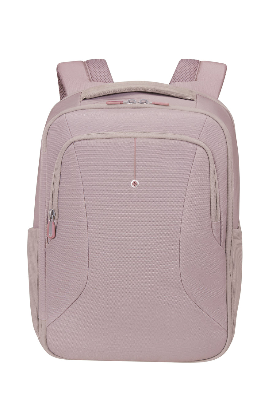 Pink backpack on a white background