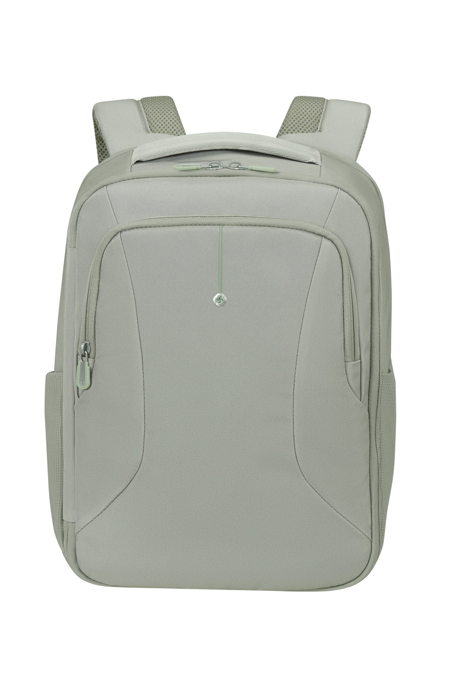 Light sage green backpack on a white background